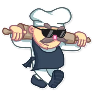 😎 50ab0102 เชฟ, ทำอาหาร, อบ, ไม้คลึงแป้ง, การ์ตูน, แว่นกันแดด, อาหาร telegram sticker