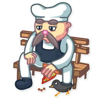 😔 7e259a06 เชฟ, พิซซ่า, ม้านั่ง, อาหาร, นก, หนวด telegram sticker