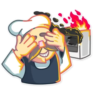 🙈 d6e76608 เชฟ, ทำอาหาร, ไฟ, ความล้มเหลว, การ์ตูน, ห้องครัว telegram sticker