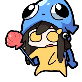 🦑 94b6fa9d lindo, anime, dibujos animados, calamar, amarillo, sombrero, mar telegram sticker