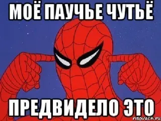 💡 ff72a7cd Spider-Man МОЁ ПАУЧЬЕ ЧУТЬЁ ПРЕДВИДЕЛО ЭТО Spider-Man, meme, Russian, cartoon, superhero telegram sticker