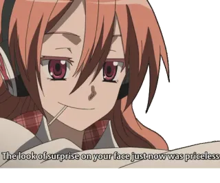 🤣 604873f6 The look of surprise on your face just now was priceless Anime, Fille, Écouteurs, Surprise, Inestimable telegram sticker