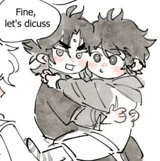 🩹 5de6a9fd Fine, let's dicuss Anime, Cartoon, Umarmung, Freundschaft, Diskussion whatsapp sticker