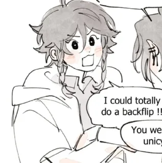 🩹 67cad75d I could totally do a backflip !!
You we unicy Cartoon, Backflip, Sprechblase, Anime whatsapp sticker