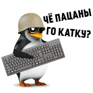 ⌨ 9f05d910 чё пацаны го катку? pingwin, kask, klawiatura, gaming, żołnierz, militarny telegram sticker