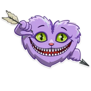 💘 b9ce446c Cheshire Cat Alice in Wonderland kucing, senyum, panah, fantasi, hati, hewan telegram sticker