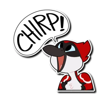😀 d58fb793 CHIRP! bird, chirp, cartoon, animal, red, white, speech bubble whatsapp sticker