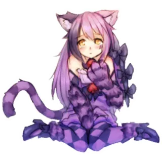 🥺 94120390 猫娘, 动漫, 漫画, 紫色, 猫耳, 尾巴 telegram sticker