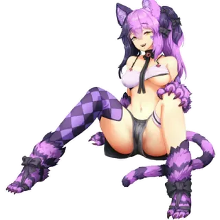 😄 9b69a80e 动漫女孩, 猫娘, 紫色, 比基尼 telegram sticker