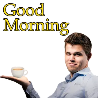 ☕️ 1cb57f72 Magnus Carlsen Good Morning 체스, 마그누스 칼센, 좋은 아침, 커피, 인사 whatsapp sticker