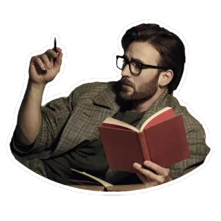 📚 88878b5f pria, kacamata, buku, membaca, pena, berpikir, kasual, mahasiswa telegram sticker