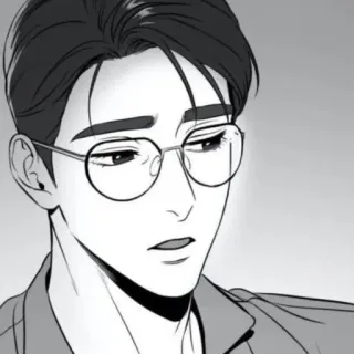 😔 7999a3c3 người đàn ông, kính, chân dung, đơn sắc, đen trắng, hình minh họa, phim hoạt hình telegram sticker