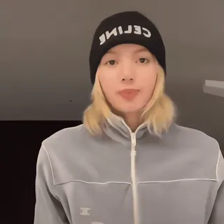 🍪 d6e1c8a2 Lisa CELINE woman, hat, jacket, blonde hair, singer, kpop, celebrity whatsapp sticker