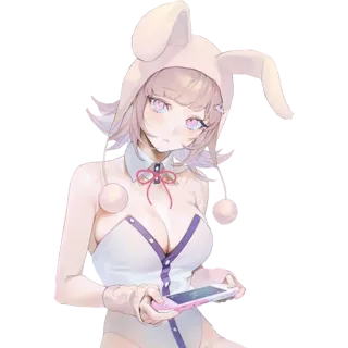 😍 79b66423 ragazza anime, bunny suit, orecchie da coniglio, cartone animato, rosa, bianco, donna whatsapp sticker