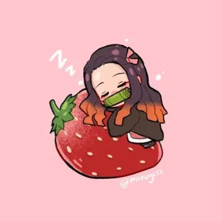©️ 4745f1ed Nezuko Kamado Demon Slayer NN 祢豆子, 动漫, 鬼灭之刃, 草莓, 可爱, 睡觉, 卡通 telegram sticker