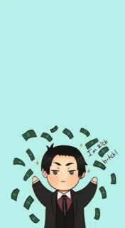©️ a15e8616 I'm Rich bitch! 钱, 富有, 卡通, 角色, 庆祝, 成功 telegram sticker