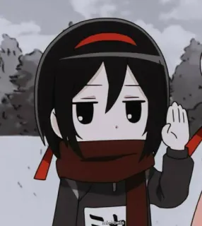 ©️ b841f25e Mikasa Ackerman Attack on Titan 动漫, Q版, 三笠, 进击的巨人, 围巾, 漫画, 角色 telegram sticker