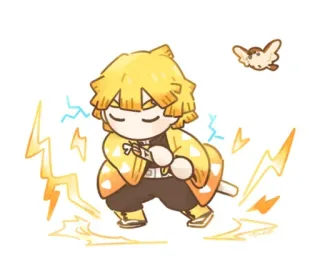 ©️ e3f5d237 Zenitsu Agatsuma Demon Slayer 动漫, 鬼灭之刃, 善逸, 闪电, 卡通, Q版, 贴纸 telegram sticker