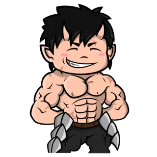 ☺️ 9b66f046 demone, muscoli, armatura, mostro, corna, fantasy telegram sticker
