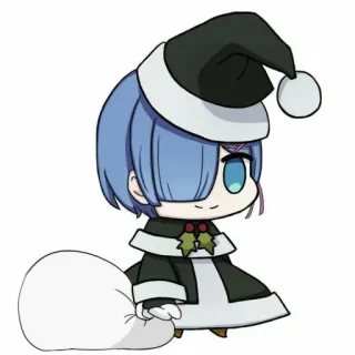 🎅 370cb37d Rem Rem, Re:Zero, Anime, Chibi, Navidad, Papá Noel, Fiestas telegram sticker