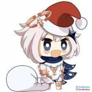 🎅 730a2135 Paimon Genshin Impact genshin impact, paimon, anime, navidad, gorro de santa, chibi telegram sticker