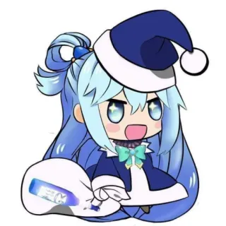 🎅 eae4c645 Aqua Konosuba Anime, Personaje, Mujer, Pelo azul, Navidad, Gorro de Papá Noel, Lindo telegram sticker