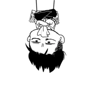 😒 996fcf19 hanging, upside down, man, beard, monochrome telegram sticker