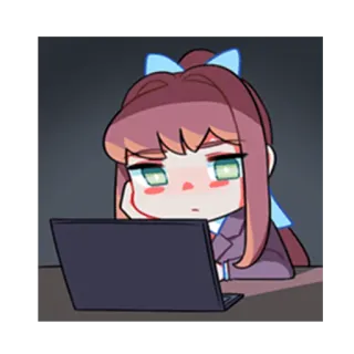 😒 e109b415 Monika Doki Doki Literature Club! monika, anime, spel, doki doki literature club, computer, verveeld telegram sticker