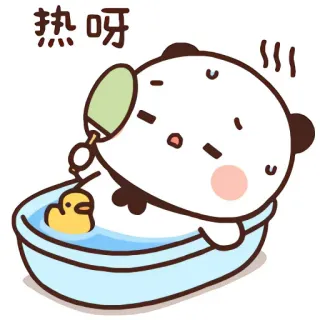 ✨ 6081c13e 热呀 Panda, Lucu, Berkeringat, Es loli, Mandi, Bebek karet, Kartun telegram sticker