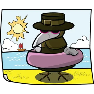 🤗 8de9f028 чумной доктор, пляж, лето, птица, мультфильм telegram sticker