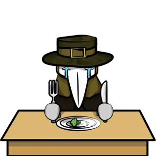 😩 fe4274de чумной доктор, грустный, брокколи, ужин, стол, еда telegram sticker