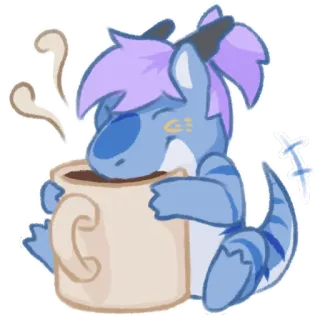 ☕ 9aeefd3d Furry, Draak, Koffie, Schattig, Cartoon, Dier, Sticker whatsapp sticker