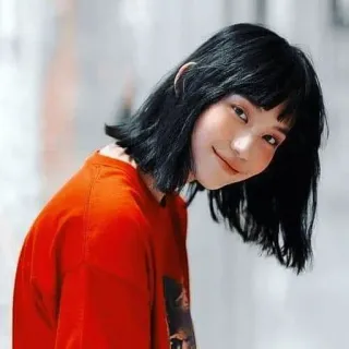 🔪 aff0ace3 Frau, Asiatin, Porträt, lächelnd, kurze Haare, Bob telegram sticker