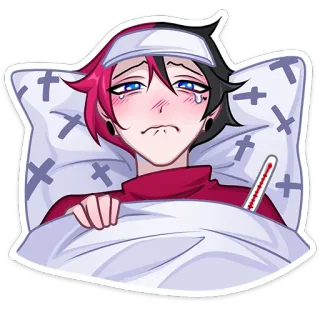 🤒 9313e584 malade, animé, maladie, garçon animé, thermomètre, manga telegram sticker