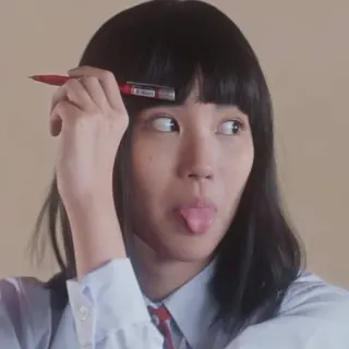 🔪 30adbced wanita, pelajar, seragam sekolah, muka lucu, pena, julurkan lidah, asia telegram sticker