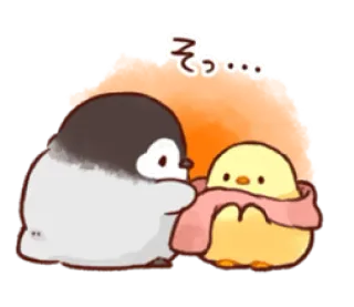 😉 76b8429b そっ… pinguïn, kuiken, sjaal, schattig, kawaii telegram sticker