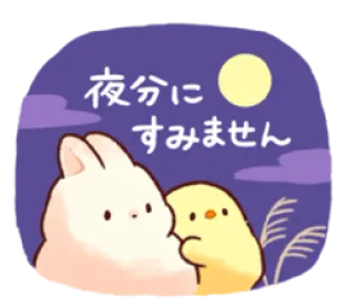 😉 a1215aa3 夜分にすみません konijn, kuiken, nacht, excuus, schattig, maan telegram sticker