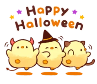 😉 b06d57eb Happy Halloween halloween, kuiken, kat, heks, spook, schattig, feestdag telegram sticker