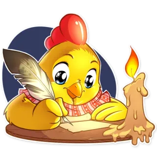 🕯 474198ba 鸡, 写作, 羽毛笔, 蜡烛, 卡通, 可爱, 鸟 whatsapp sticker