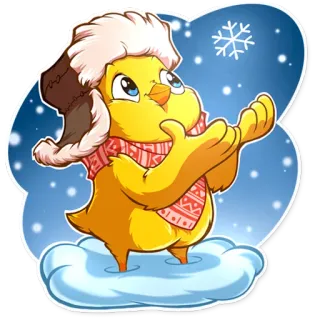 ❄ 4b77a813 小鸡, 鸟, 冬天, 雪, 可爱, 卡通, 动物, 雪花 whatsapp sticker
