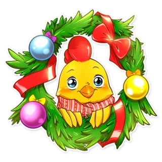 🙂 7faa754d 鸡, 圣诞节, 假日, 花环, 可爱, 卡通 whatsapp sticker