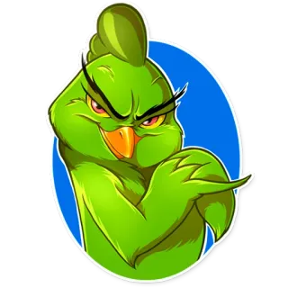 😈 c6c8cb0c 卡通, 鸟, 绿色, 角色, 坏笑, 密谋 whatsapp sticker