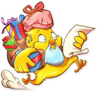 🏃 c838abcd 鸟, 小鸡, 礼物, 包裹, 送货, 卡通, 可爱 whatsapp sticker