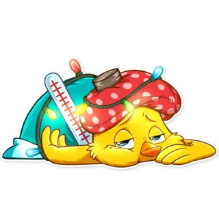 🤒 de873f61 生病, 生病, 鸡, 温度计, 流感, 感冒, 不适, 卡通 whatsapp sticker