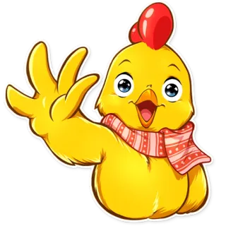 👋 f95601b0 鸡, 小鸡, 动物, 卡通, 可爱, 围巾, 鸟 whatsapp sticker