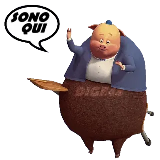 🙋‍♀️ 47134235 SONO QUI cochon, dessin animé, italien, je suis là telegram sticker