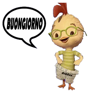 🛏 f7cc1981 Chicken Little BUONGIORNO poulet, dessin animé, matin, salutation, oiseau, lunettes telegram sticker