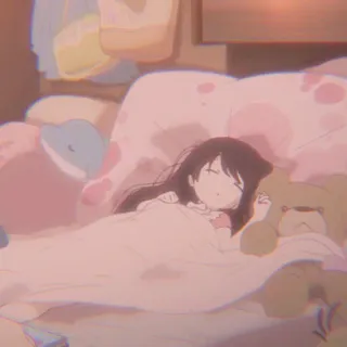 🦋 8ba06fa6 anime, tidur, gadis, tempat tidur, imut, boneka beruang telegram sticker