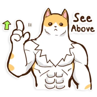🤔 6b5cb6f2 See Above gatto, che punta, muscoloso, meme telegram sticker