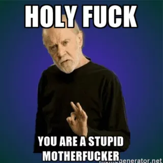 😕 dd6ec56b HOLY FUCK
YOU ARE A STUPID MOTHERFUCKER Obszönität, Beleidigend, George Carlin, Humor, Comedy whatsapp sticker